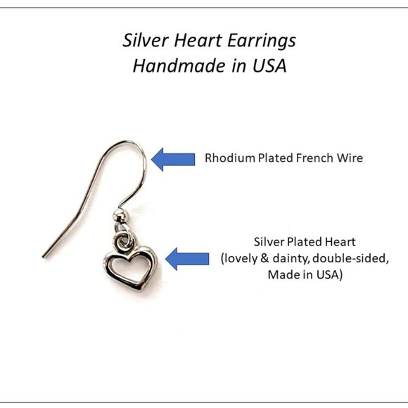 Heart Earrings Silver Dangle Heart Jewelry Womens Jewelry Gifts Handmade in USA - Picture 2 of 5